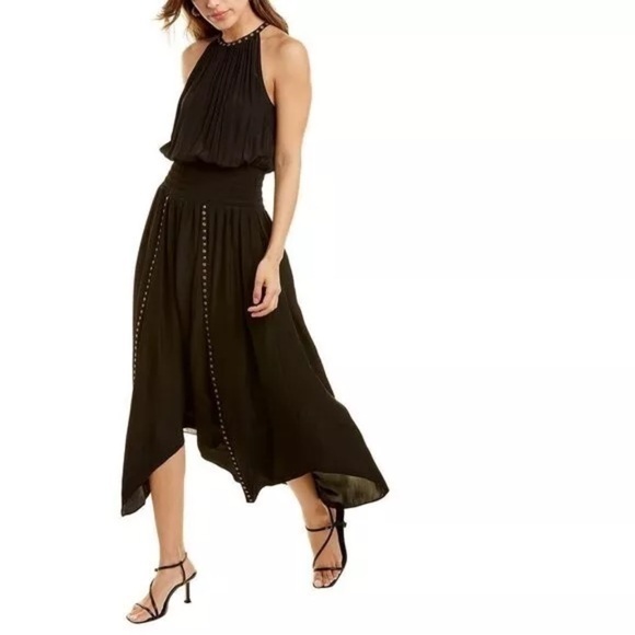NWT Ramy Brook Farah Black Studded Asymmetric Blouson Dress M - Picture 1 of 8